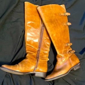 Coconuts cognac color genuine leather boots, knee high.